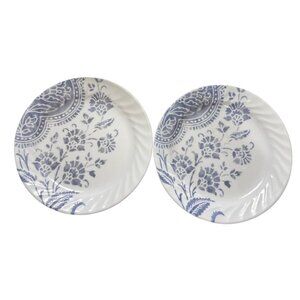 2 Corelle Botanique Salad Plates 7.25" Classic Blue Floral Swirl Rim Design